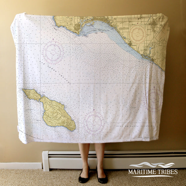 San Pedro Channel, Vintage Nautical Chart Blanket