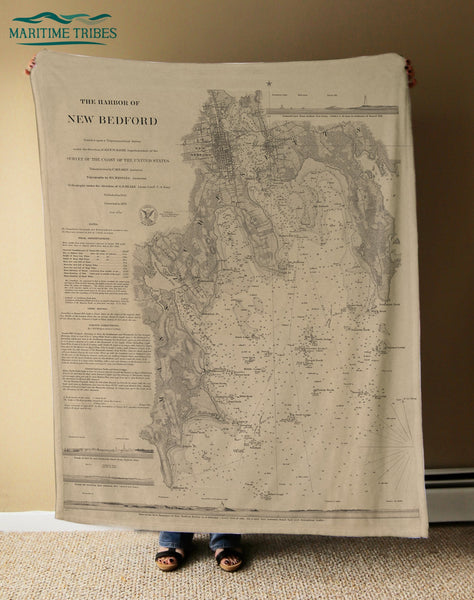 The Harbor of New Bedford, MA Vintage Nautical Chart c. 1846 Blanket
