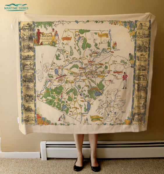 Concord, MA Vintage Pictorial Map - Made in 1929 includes things from 1635 - 1780 | Blanket