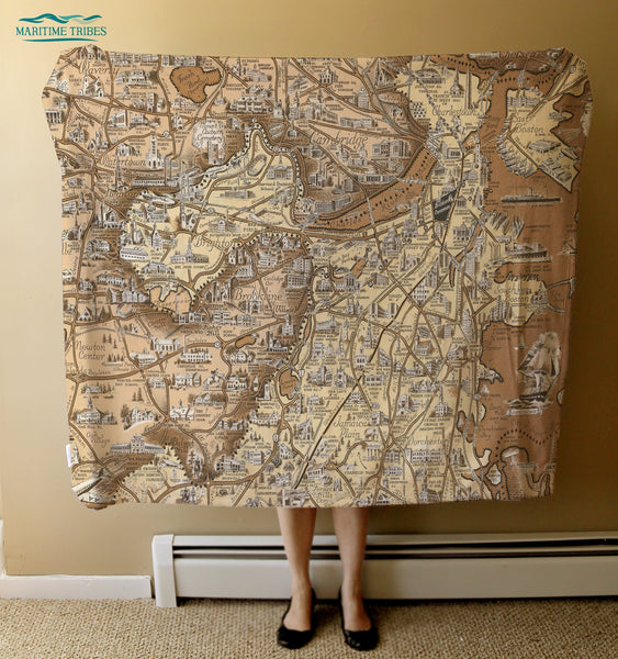 Boston, MA Pictorial Map c. 1938 Blanket