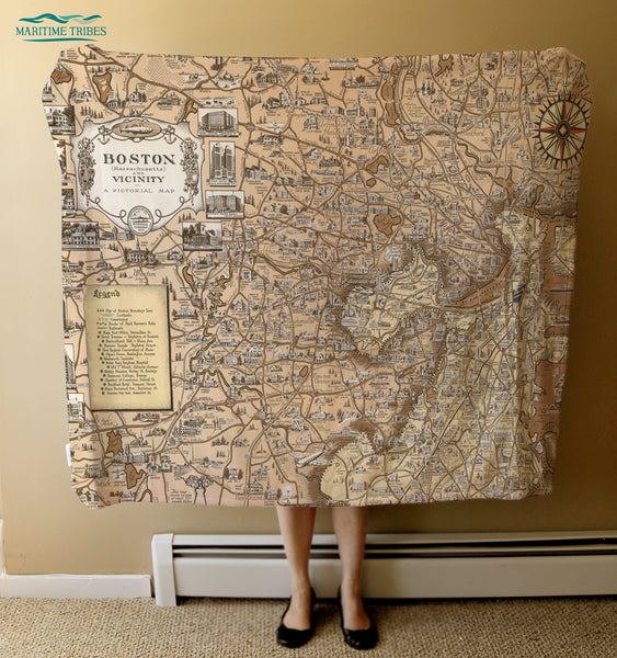 Boston, MA & Vicinity Pictorial Map c. 1938 Blanket