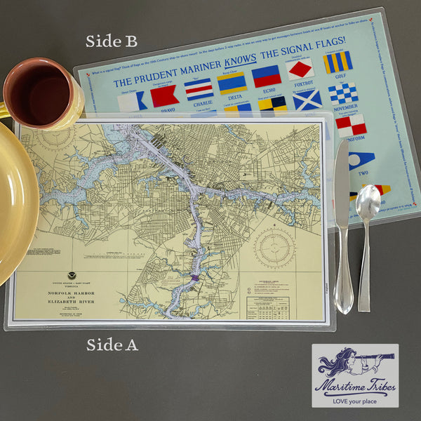 Norfolk Harbor VA Nautical Chart Placemats, set of 4