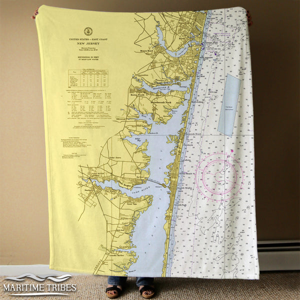 Island Heights, Seaside Park,NJ Vintage Nautical Chart Blanket