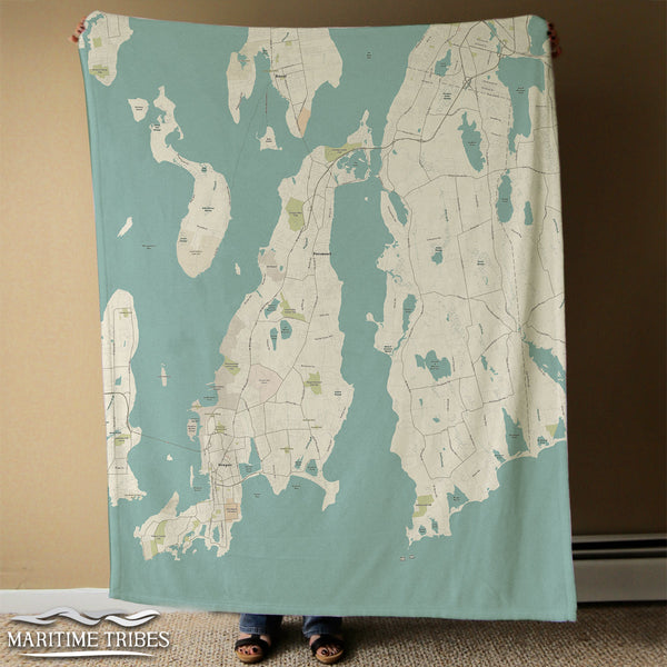 Aquidneck Island, RI Sea Glass Map Blanket