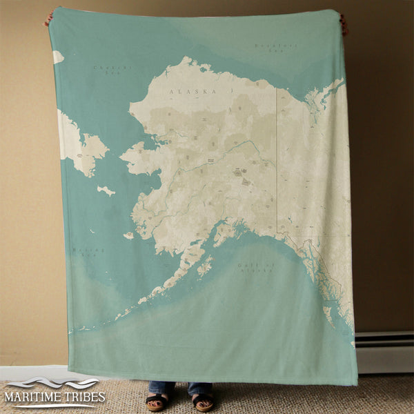 State of Alaska Sea Glass Map Blanket