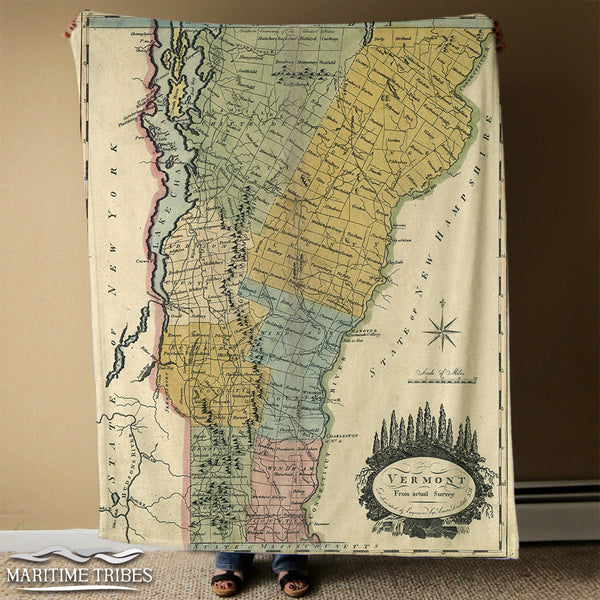 Vermont Vintage Map Blanket