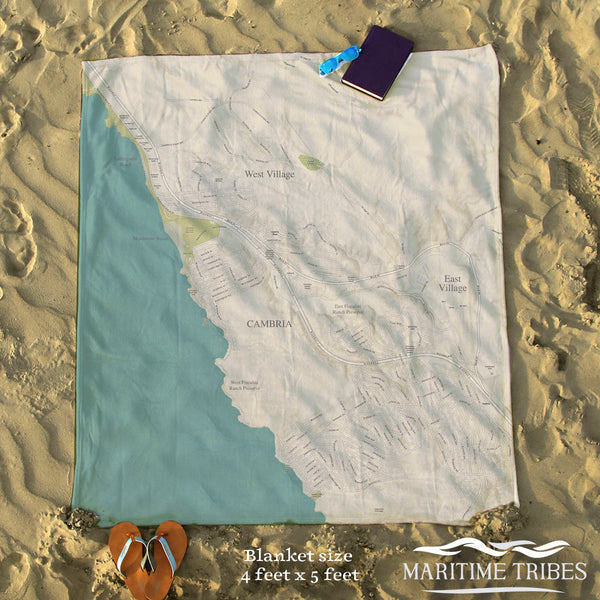 Cambria CA Sea Glass Town Map Blanket