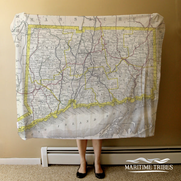 Connecticut Vintage State Map Blanket