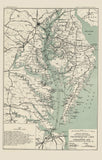 Chesapeake Bay, MD VA Transportation Lines Antique Map Scroll