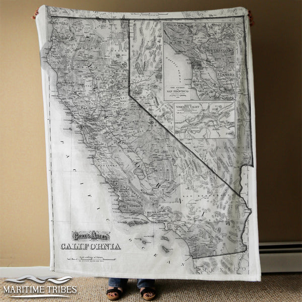 California Vintage State Map, b&w Blanket