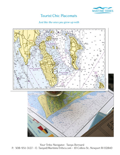 City Island, NY Nautical Chart Placemats, set of 4