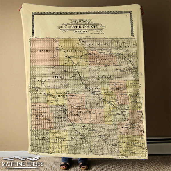 Custer County Vintage map Nebraska Blanket