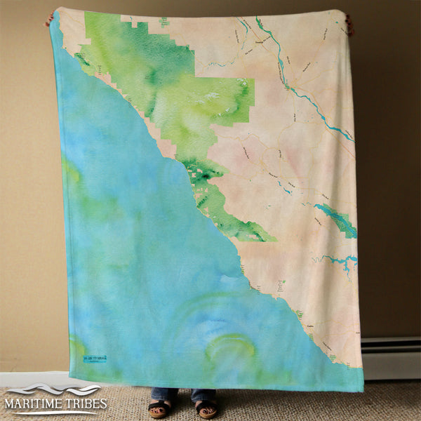 Big Sur to Cambria CA Watercolor Map Blanket
