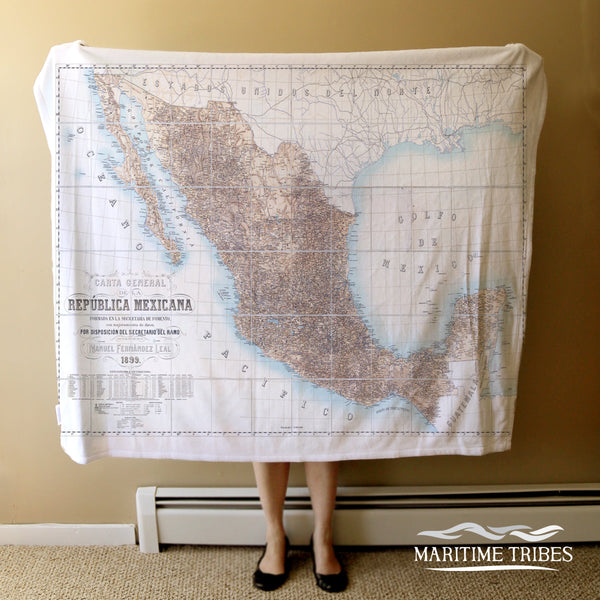 Mexico Vintage Map Blanket