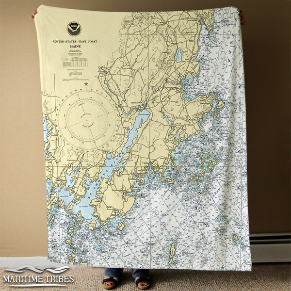 Owls Head Maine Nautical Chart Blanket