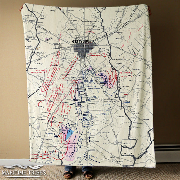 Gettysburg PA Battlefield Map Vintage Blanket