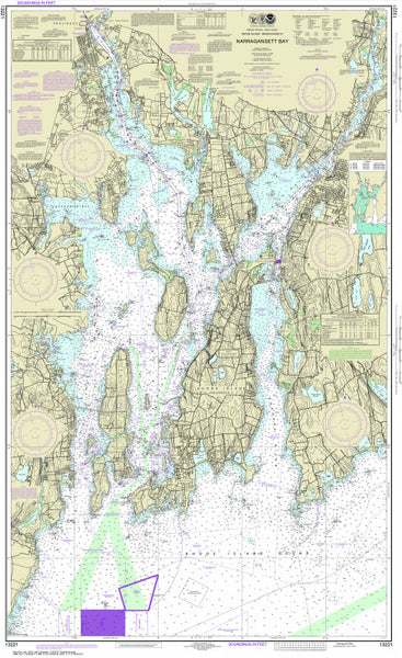 Narragansett Bay, Modern 2018 NOAA Chart Number 13221 --- Large Scroll 42" Scroll