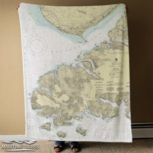 Homer, AK Kachemak Bay, vintage nautical chart (Muted) Blanket