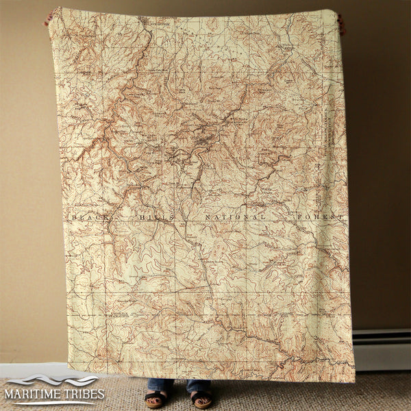 Black Hills National Forest SD Antique Topo map Blanket