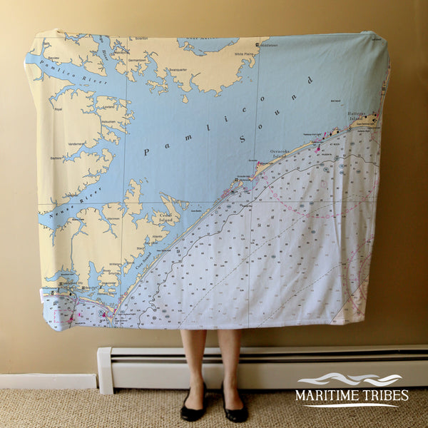 Beaufort to Ocracoke NC Nautical Chart Blanket