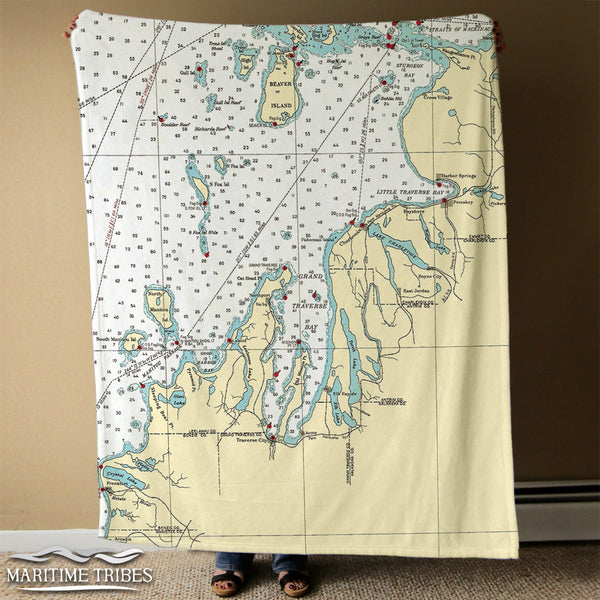 Grand Traverse Bay, MI Nautical Chart Blanket