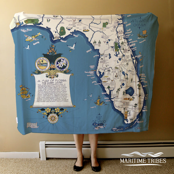 Florida Public Gardens Vintage Map, 1934 - With Name Drop - Personalized Blanket