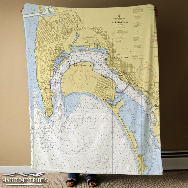 Coronado Island CA Vintage Nautical Chart Blanket
