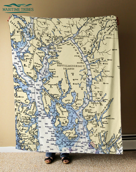 Ketchikan AK Nautical Chart Blanket