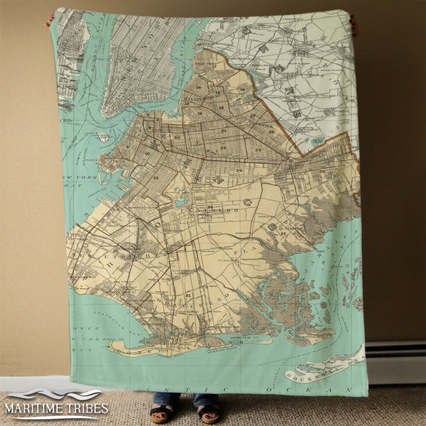 Brooklyn, NY - Vintage Map Blanket