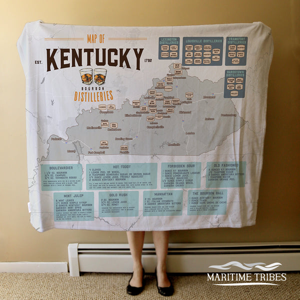 Kentucky Bourbon Distilleries Map Blanket