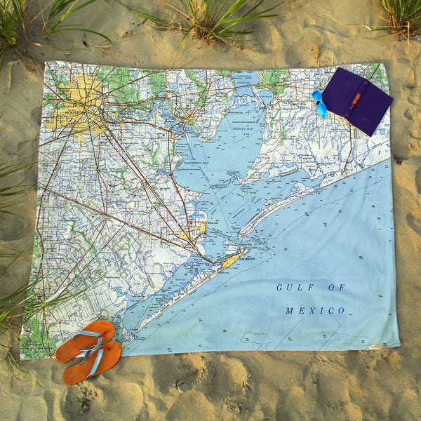 Houston - Galveston TX Vintage Topo Map Blanket