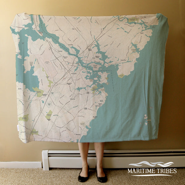 Portsmouth NH Sea Glass Map Blanket