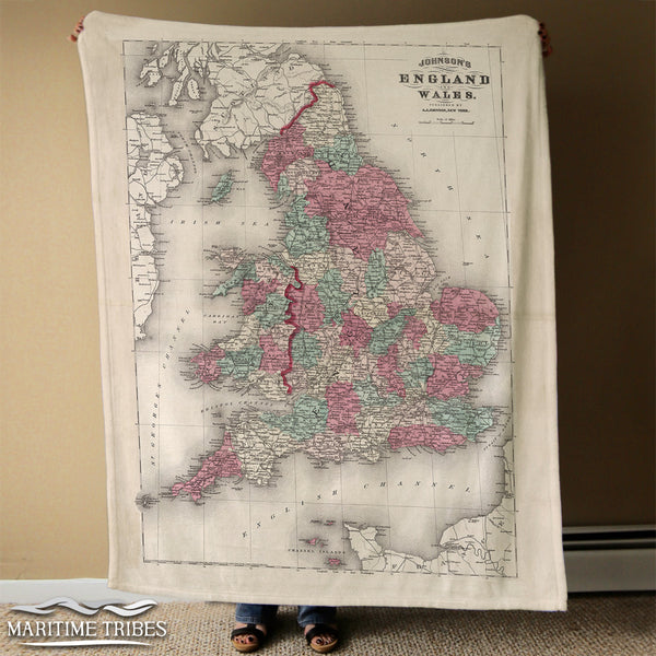 England & Wales Vintage Map Blanket