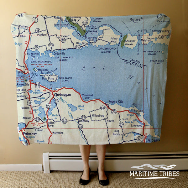 Rogers City MI Antique Map Blanket