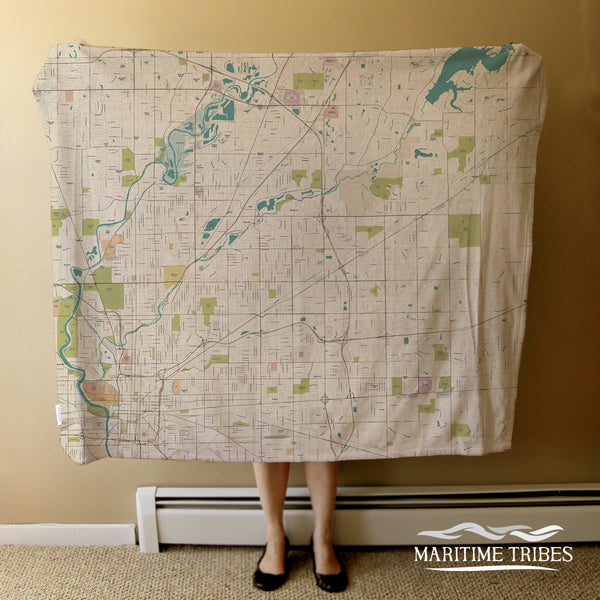 Indianapolis Sea Glass Map Blanket