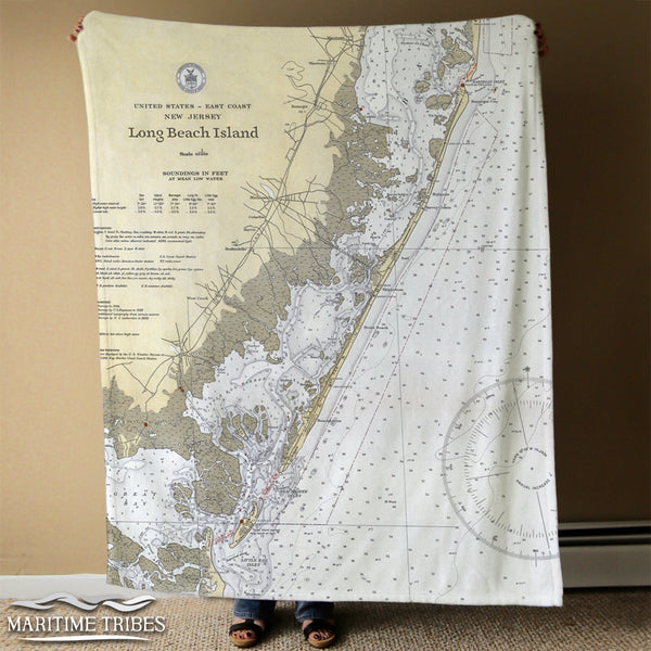 Long Beach Island, NJ Muted Vintage Chart Blanket