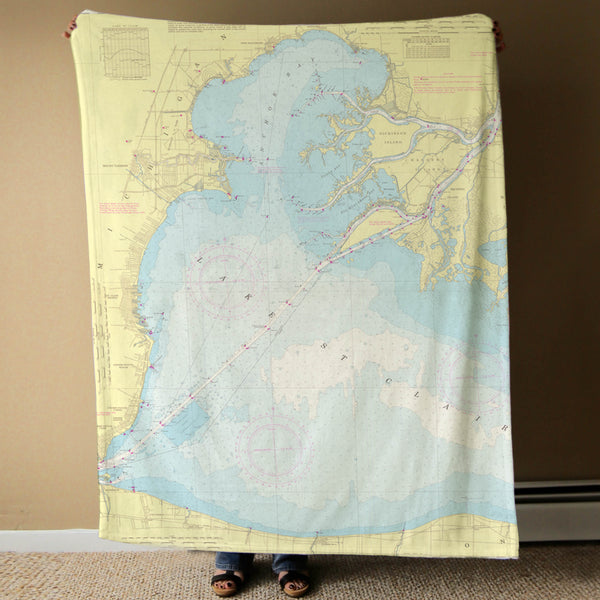 Lake St. Clair, MI. Nautical Chart Blanket