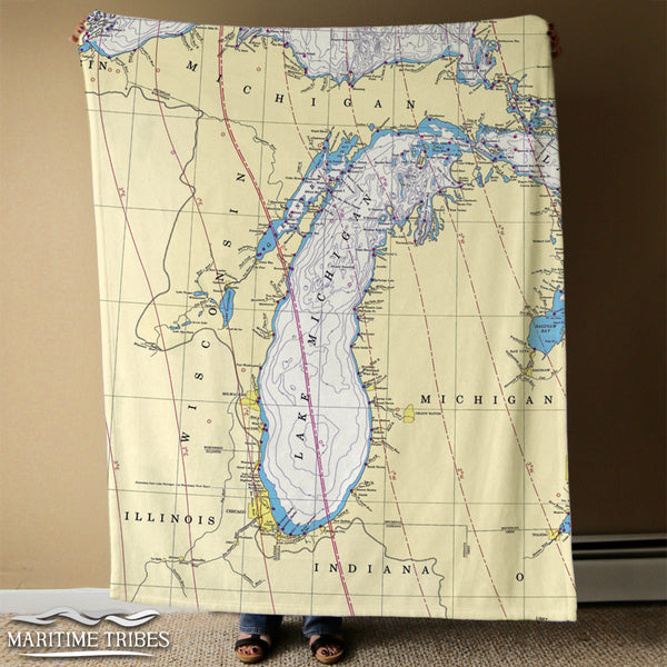 Lake Michigan Nautical Chart Blanket