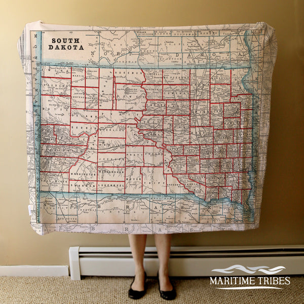 State of South Dakota Vintage Map Blanket
