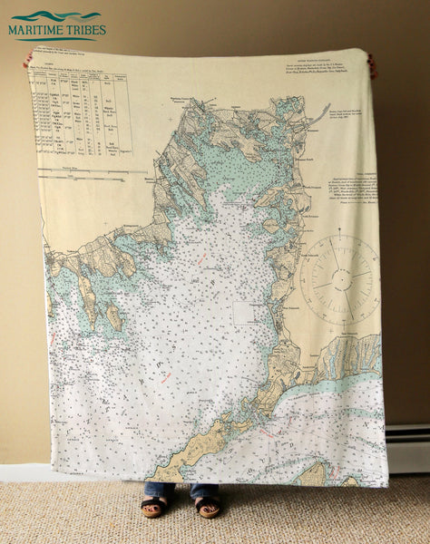 Woods Hole - Falmouth, MA. Vintage Nautical Chart Blanket