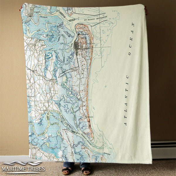 Amelia Island, FL Antique Topo Map Blanket