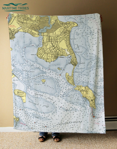 Winthrop, MA Vintage Nautical Chart Blanket