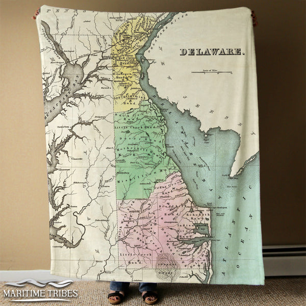 Delaware Vintage State Map Blanket