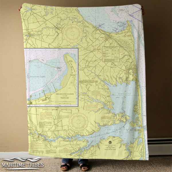 Delaware Coast, DE Vintage Nautical Chart Blanket