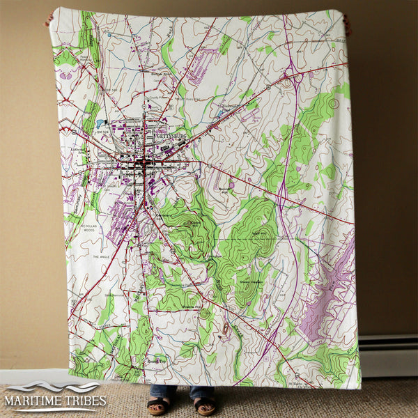 Gettysburg, PA Vintage Topo Map Blanket