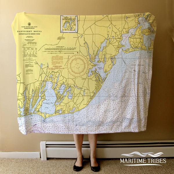 Waquoit Bay Vintage Nautical Chart Blanket