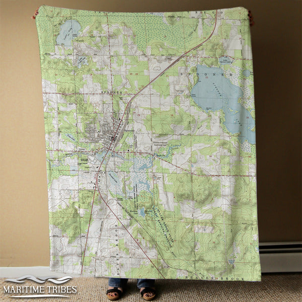 Spooner, WI Topo Map Blanket