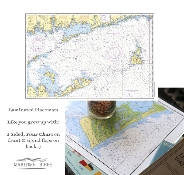 Block Island Sound East Nautical Chart Placemats, set of 4