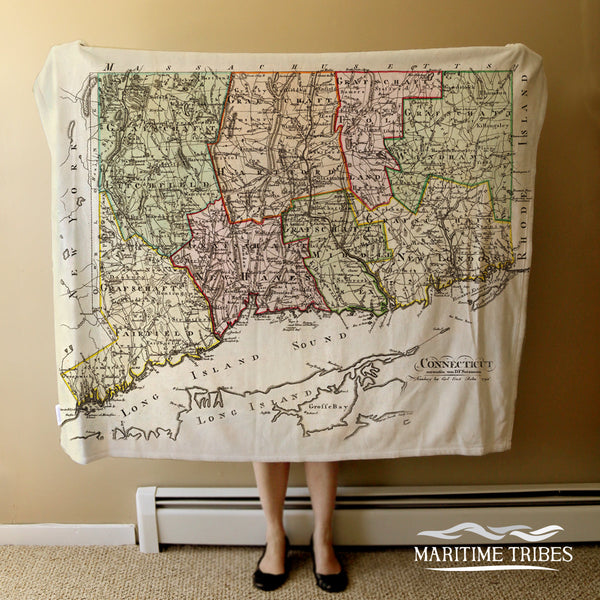 Connecticut Antique State Map Blanket