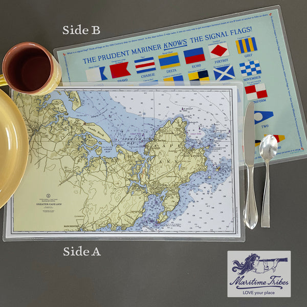 Essex MA to Cape Ann MA - Vintage Nautical Chart Placemats, set of 4